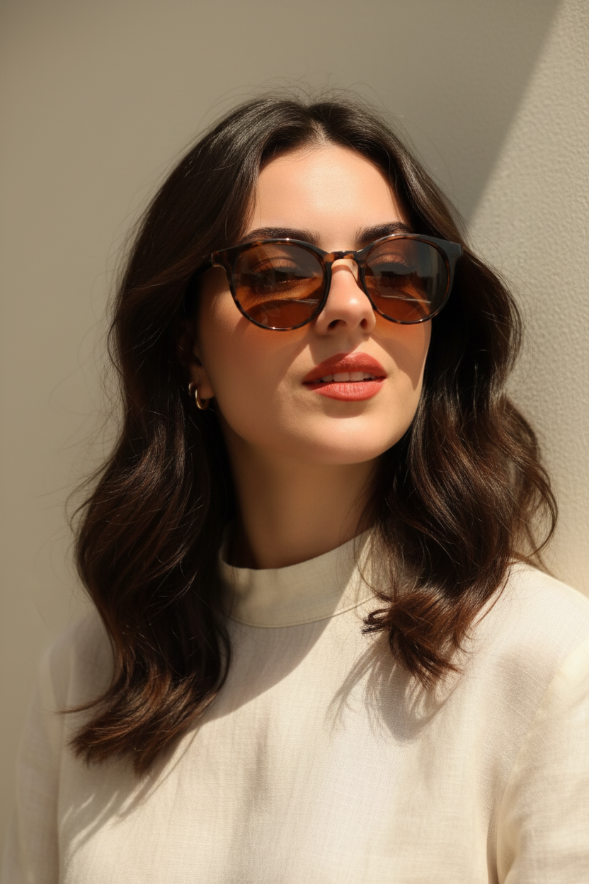 Bayan model tortoiseshell gözlük lifestyle