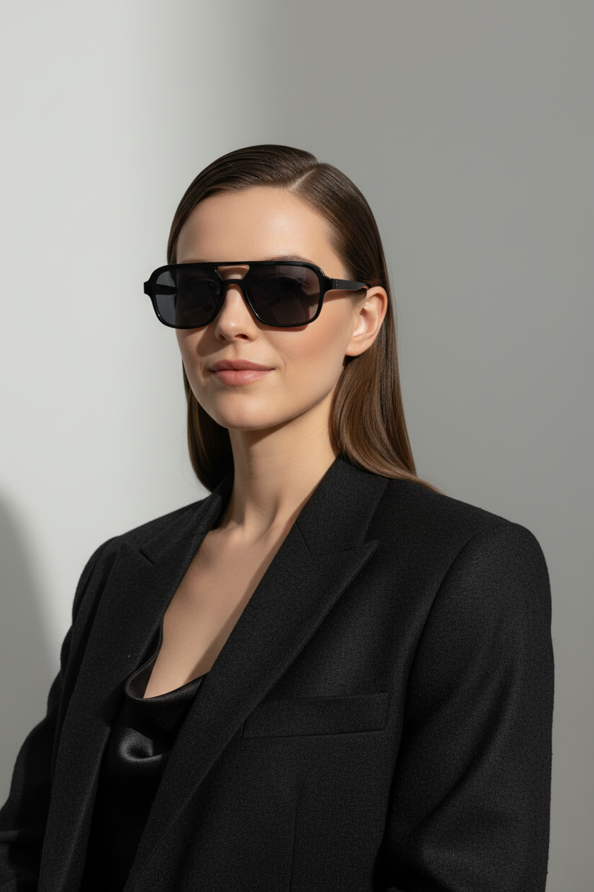 Model mat siyah aviator gözlük lifestyle