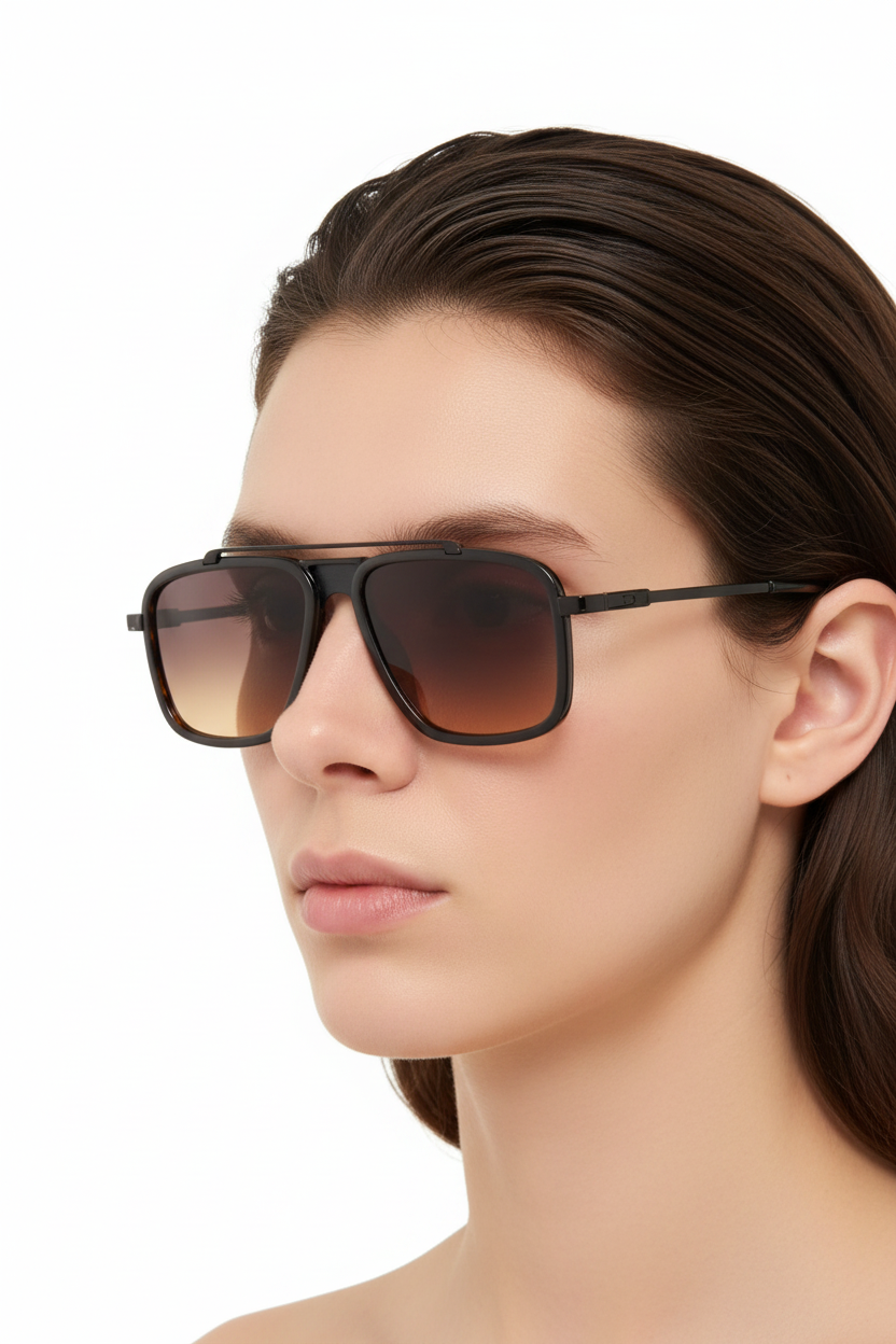 Modelde unisex tortoise kare aviator güneş gözlüğü sağdan açı