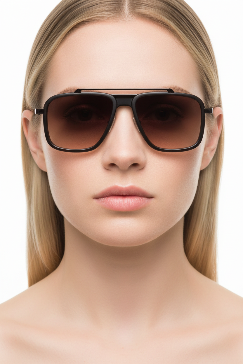 Modelde unisex tortoise kare aviator güneş gözlüğü önden