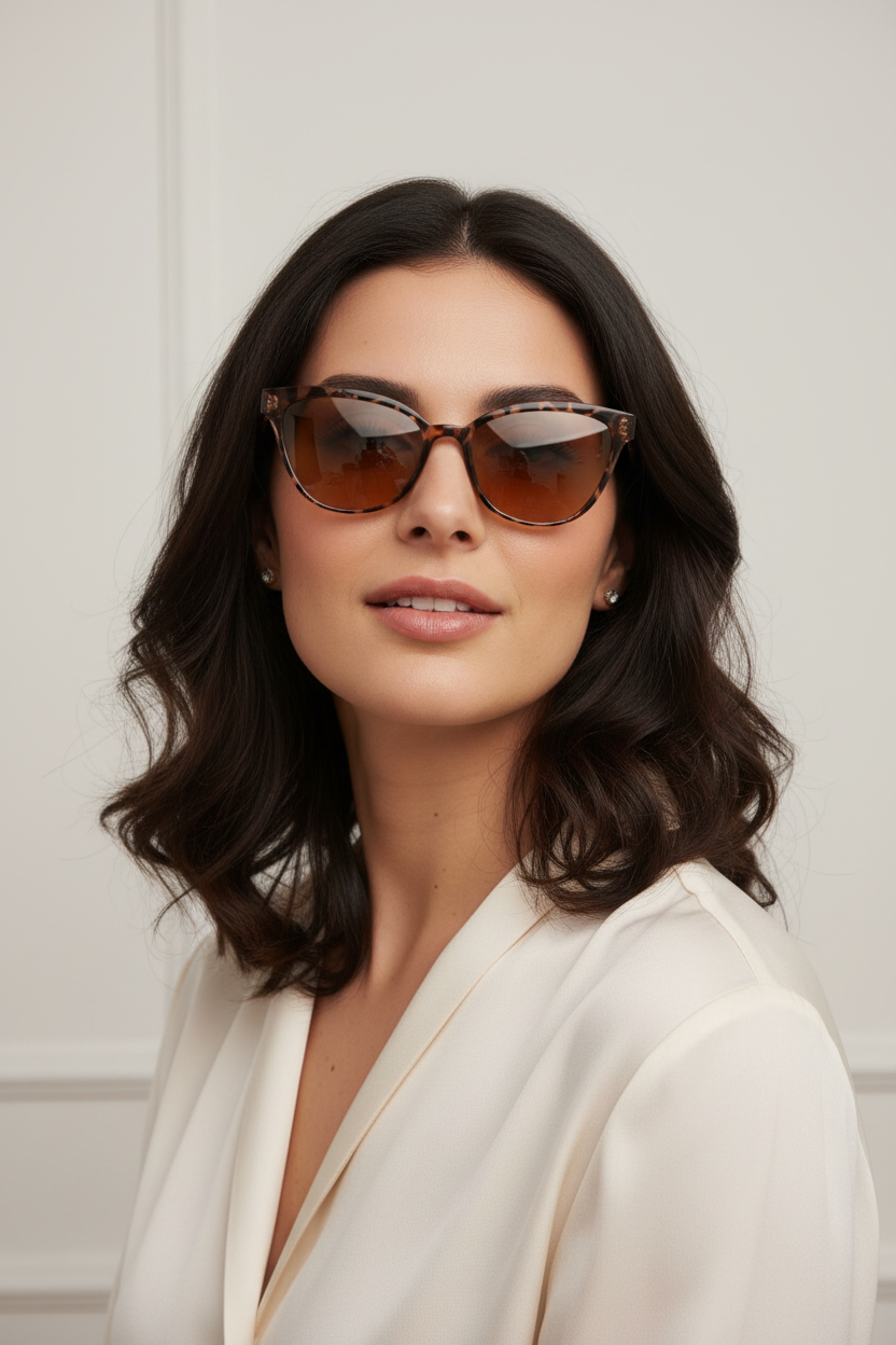 Bayan model leopar cat-eye güneş gözlüğü lifestyle