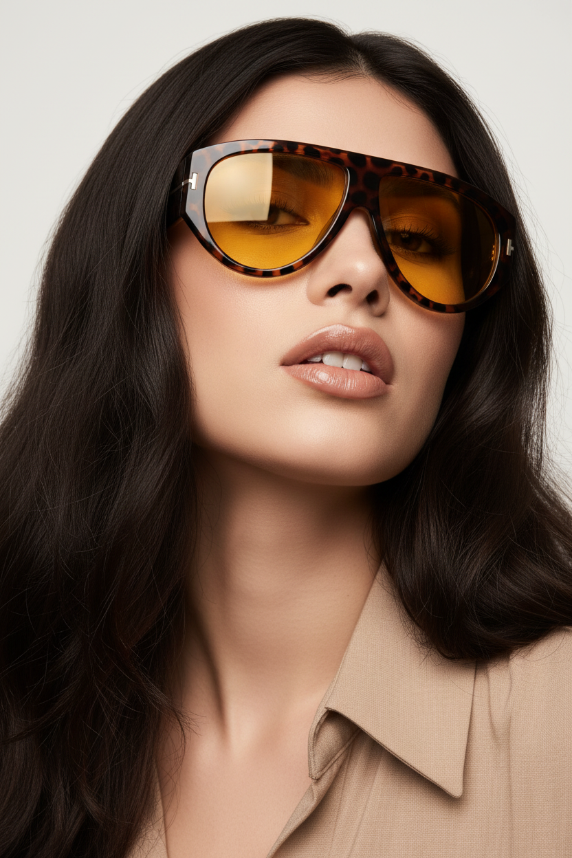 Leopar Sarı Camlı Bayan Aviator - Kadın Model