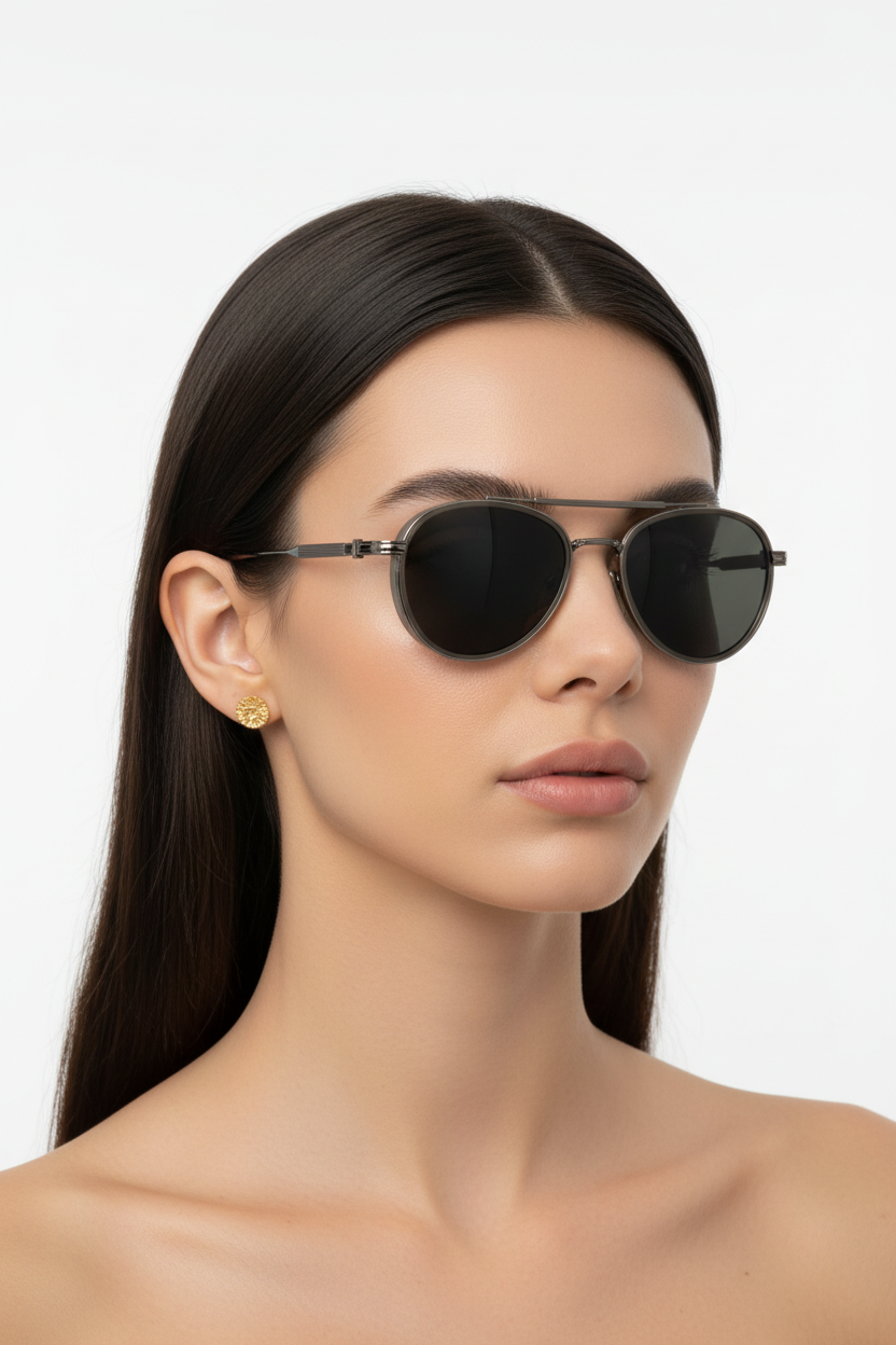 Aviator güneş gözlüğü model ile sağdan açı